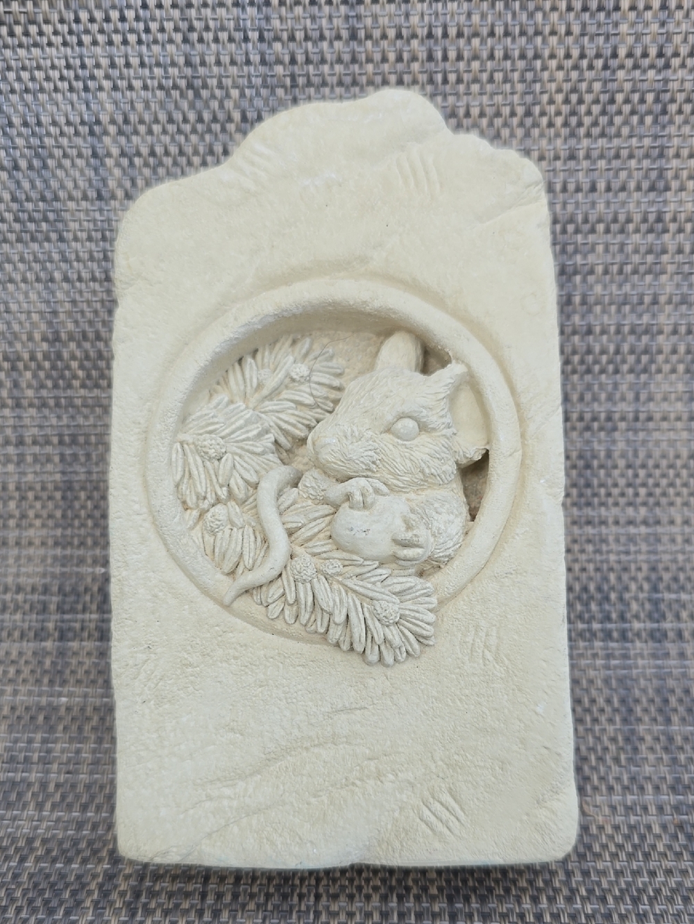 Handcrafted Ceramic Mouse Wall Plaque in Cream